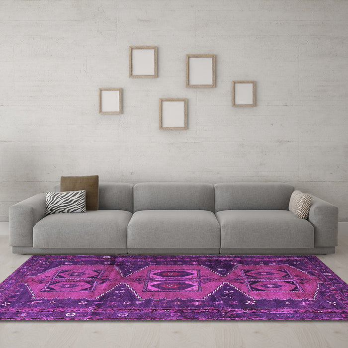 Machine Washable Persian Purple Traditional Area Rugs in a Living Room, wshtr4410pur