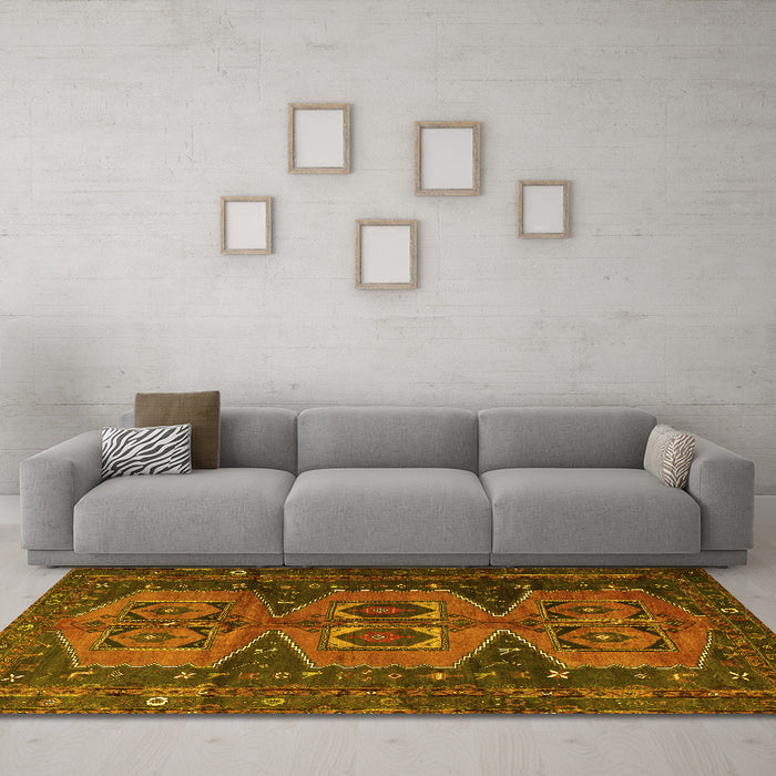 Machine Washable Persian Yellow Traditional Rug in a Living Room, wshtr4410yw