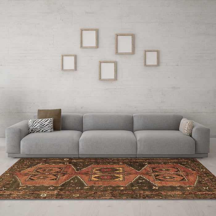 Machine Washable Persian Brown Traditional Rug in a Living Room,, wshtr4410brn