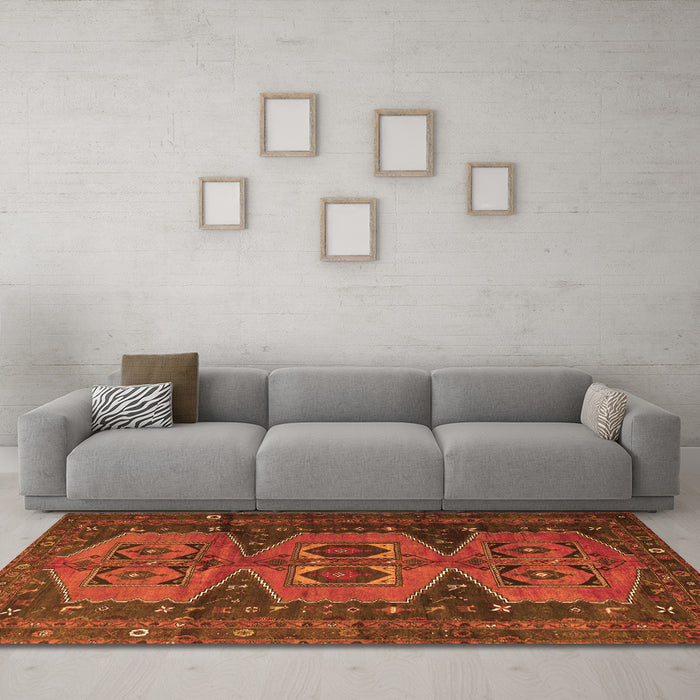 Machine Washable Persian Orange Traditional Area Rugs in a Living Room, wshtr4410org