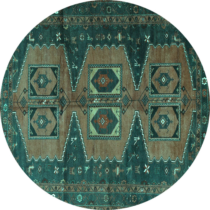 Round Persian Turquoise Traditional Rug, tr4410turq