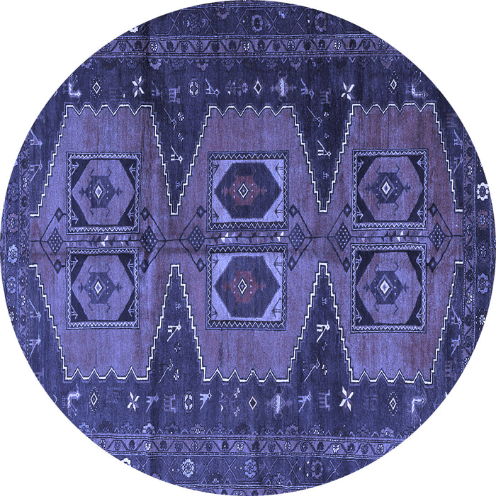 Round Machine Washable Persian Blue Traditional Rug, wshtr4410blu