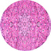 Round Machine Washable Persian Pink Traditional Rug, wshtr4411pnk