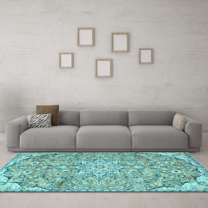 Machine Washable Persian Light Blue Traditional Rug in a Living Room, wshtr4411lblu