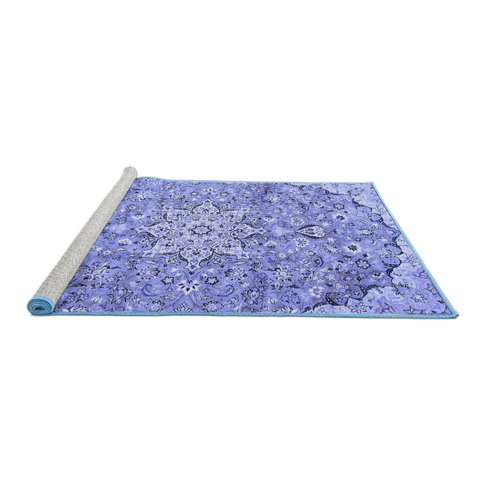 Sideview of Machine Washable Persian Blue Traditional Rug, wshtr4411blu