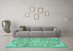 Machine Washable Persian Turquoise Traditional Area Rugs in a Living Room,, wshtr4411turq