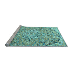 Sideview of Machine Washable Persian Light Blue Traditional Rug, wshtr4411lblu