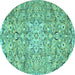 Round Machine Washable Persian Turquoise Traditional Area Rugs, wshtr4411turq