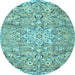 Round Machine Washable Persian Light Blue Traditional Rug, wshtr4411lblu