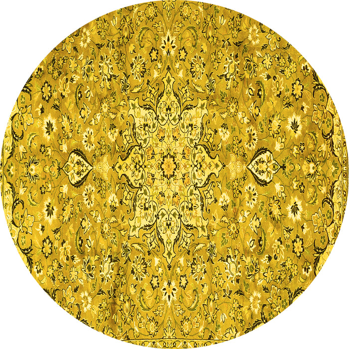 Round Persian Yellow Traditional Rug, tr4411yw