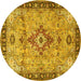 Round Medallion Yellow Traditional Rug, tr4412yw