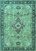 Machine Washable Medallion Turquoise Traditional Area Rugs, wshtr4412turq