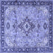 Square Machine Washable Medallion Blue Traditional Rug, wshtr4412blu