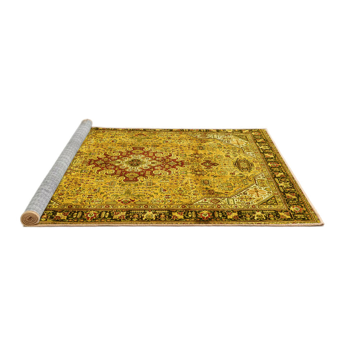 Sideview of Machine Washable Medallion Yellow Traditional Rug, wshtr4412yw