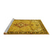 Sideview of Machine Washable Medallion Yellow Traditional Rug, wshtr4412yw