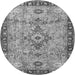 Machine Washable Medallion Gray Traditional Rug, wshtr4412gry