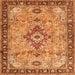 Round Machine Washable Medallion Orange Traditional Area Rugs, wshtr4412org