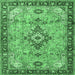 Square Machine Washable Medallion Emerald Green Traditional Area Rugs, wshtr4412emgrn