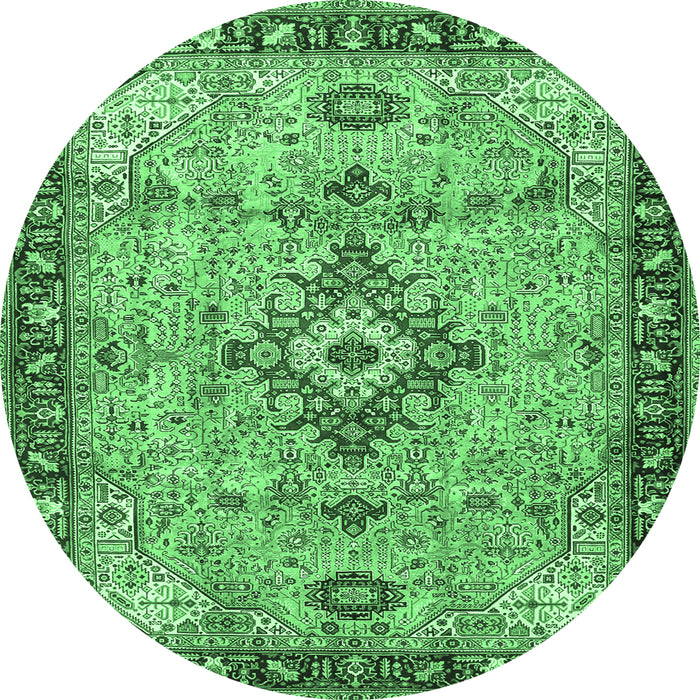 Round Medallion Emerald Green Traditional Rug, tr4412emgrn