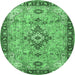 Round Medallion Emerald Green Traditional Rug, tr4412emgrn