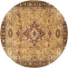 Round Machine Washable Medallion Brown Traditional Rug, wshtr4412brn