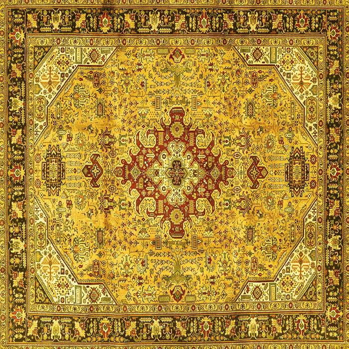 Square Machine Washable Medallion Yellow Traditional Rug, wshtr4412yw