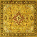 Square Machine Washable Medallion Yellow Traditional Rug, wshtr4412yw