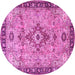 Round Machine Washable Medallion Pink Traditional Rug, wshtr4412pnk