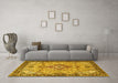 Machine Washable Medallion Yellow Traditional Rug in a Living Room, wshtr4412yw