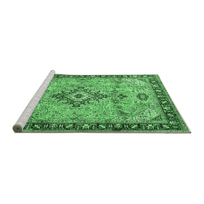 Sideview of Machine Washable Medallion Emerald Green Traditional Area Rugs, wshtr4412emgrn