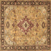 Square Machine Washable Medallion Brown Traditional Rug, wshtr4412brn