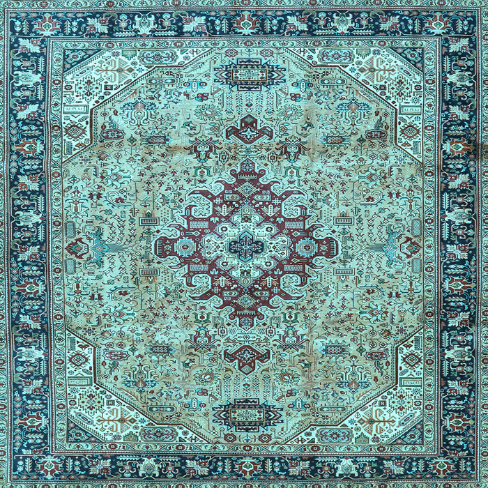 Square Machine Washable Medallion Light Blue Traditional Rug, wshtr4412lblu