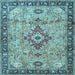 Square Machine Washable Medallion Light Blue Traditional Rug, wshtr4412lblu