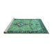 Sideview of Machine Washable Medallion Turquoise Traditional Area Rugs, wshtr4412turq