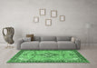 Machine Washable Medallion Emerald Green Traditional Area Rugs in a Living Room,, wshtr4412emgrn