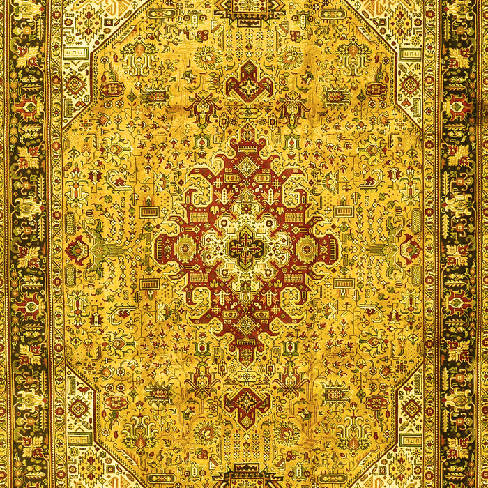 Machine Washable Medallion Yellow Traditional Rug, wshtr4412yw