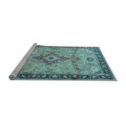 Sideview of Machine Washable Medallion Light Blue Traditional Rug, wshtr4412lblu