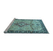 Sideview of Machine Washable Medallion Light Blue Traditional Rug, wshtr4412lblu