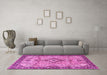 Machine Washable Medallion Pink Traditional Rug in a Living Room, wshtr4412pnk