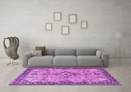 Machine Washable Medallion Purple Traditional Area Rugs in a Living Room, wshtr4412pur