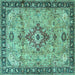 Square Machine Washable Medallion Turquoise Traditional Area Rugs, wshtr4412turq