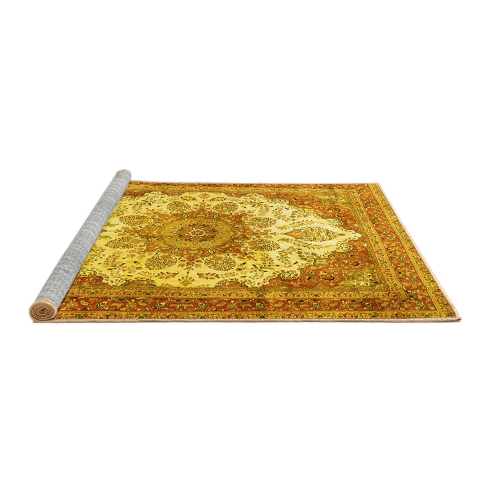 Sideview of Machine Washable Persian Yellow Traditional Rug, wshtr4413yw