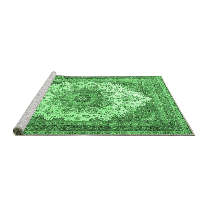 Sideview of Machine Washable Persian Emerald Green Traditional Area Rugs, wshtr4413emgrn