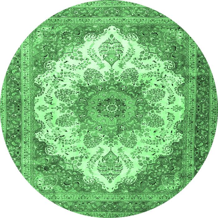 Round Machine Washable Persian Emerald Green Traditional Area Rugs, wshtr4413emgrn