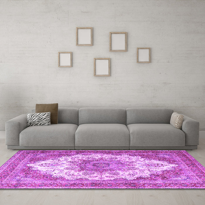 Machine Washable Persian Purple Traditional Area Rugs in a Living Room, wshtr4413pur