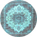 Round Machine Washable Persian Light Blue Traditional Rug, wshtr4413lblu