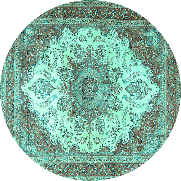 Round Persian Turquoise Traditional Rug, tr4413turq