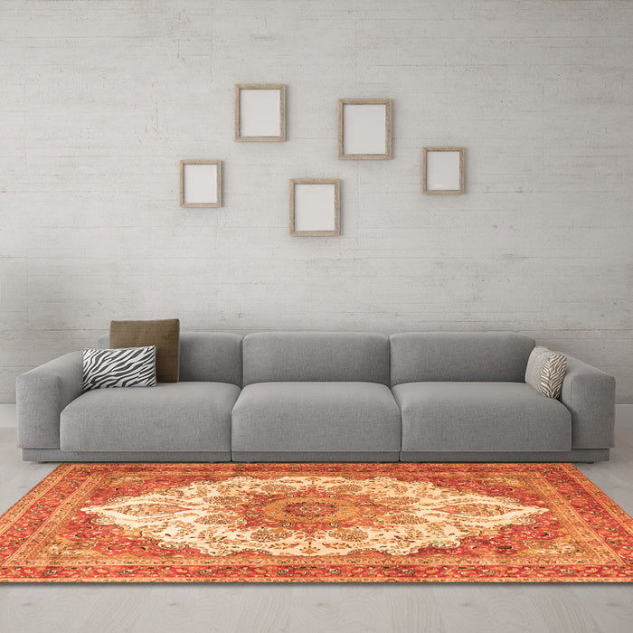 Machine Washable Persian Orange Traditional Area Rugs in a Living Room, wshtr4413org