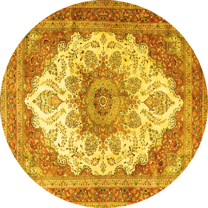 Round Persian Yellow Traditional Rug, tr4413yw