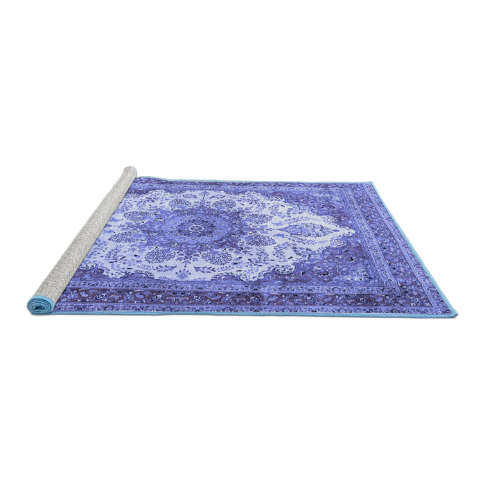 Sideview of Machine Washable Persian Blue Traditional Rug, wshtr4413blu